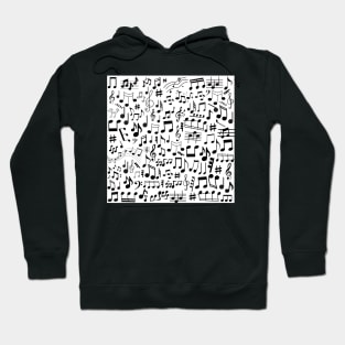 Random black music notes on white background Hoodie